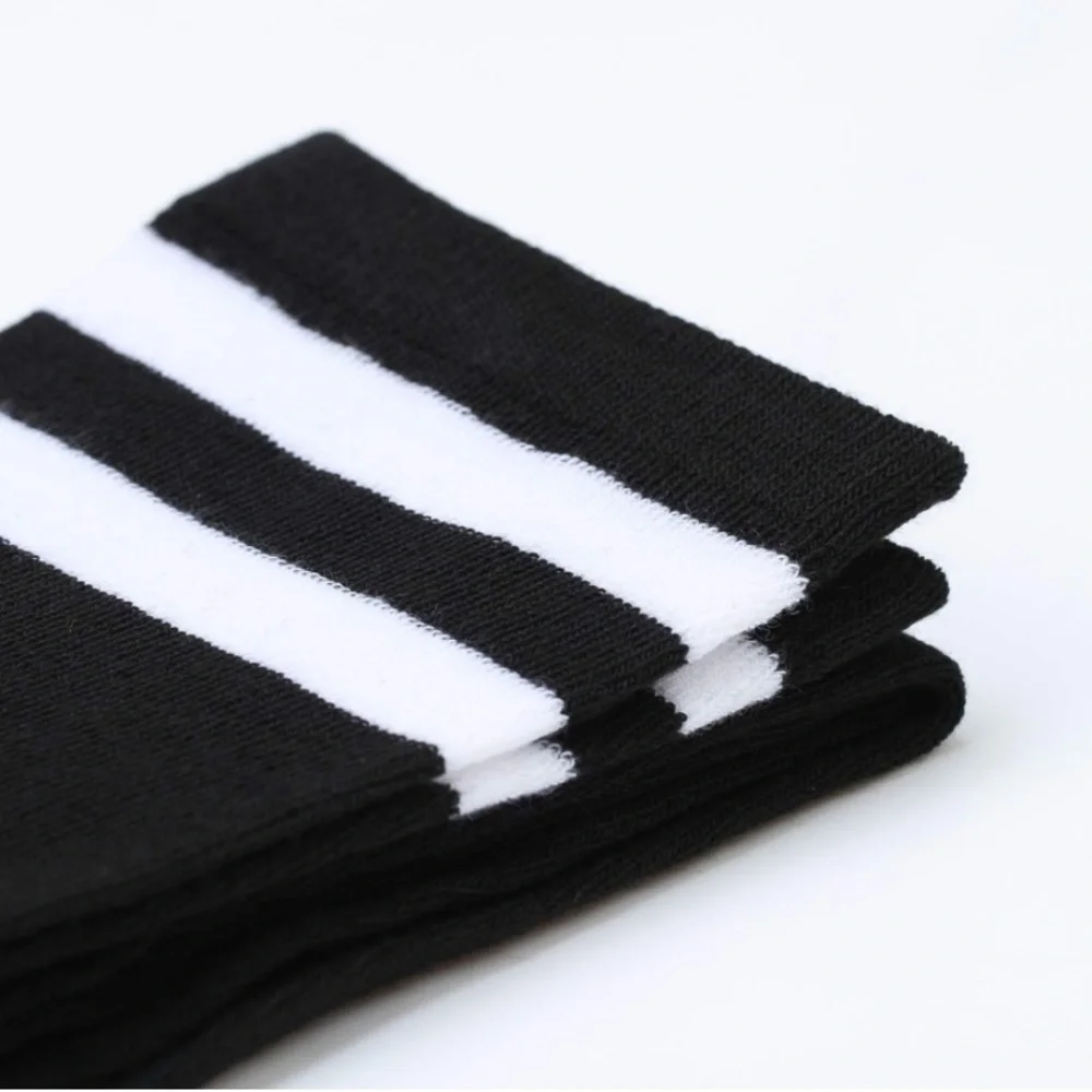 Black Thigh High Socks White Stripes Over The Knee Athletic Socks